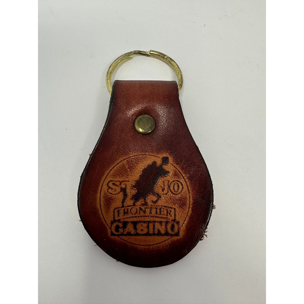Vintage St Jo Frontier Casino Leather Keychain Brown Western Made in USA Fob A2 - Picture 1 of 4